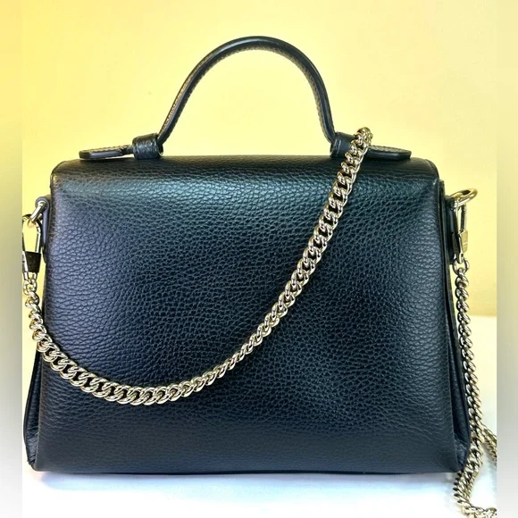 Gucci Interlocking G grained calfskin gold HDW top handle detachable strap COA - Picture 4 of 17